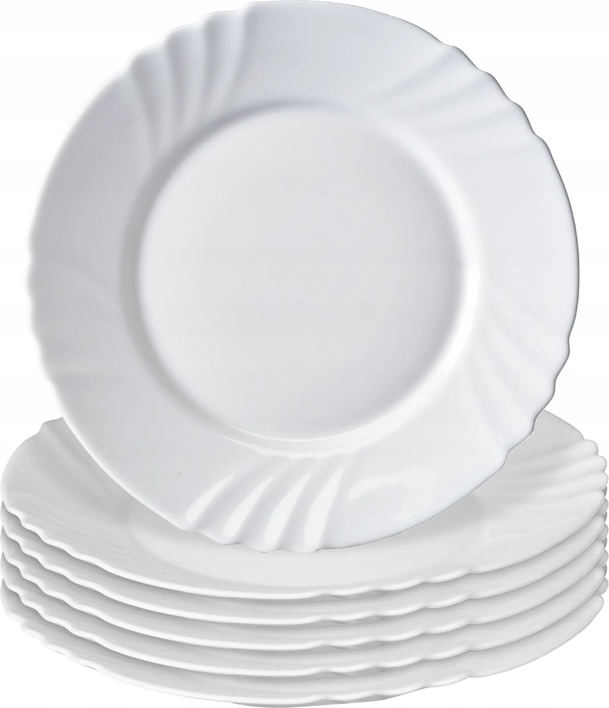 Ebédlő Tányér Sekély 25,5 cm Üveg Lapos Kerek Fehér Tányér 6 db