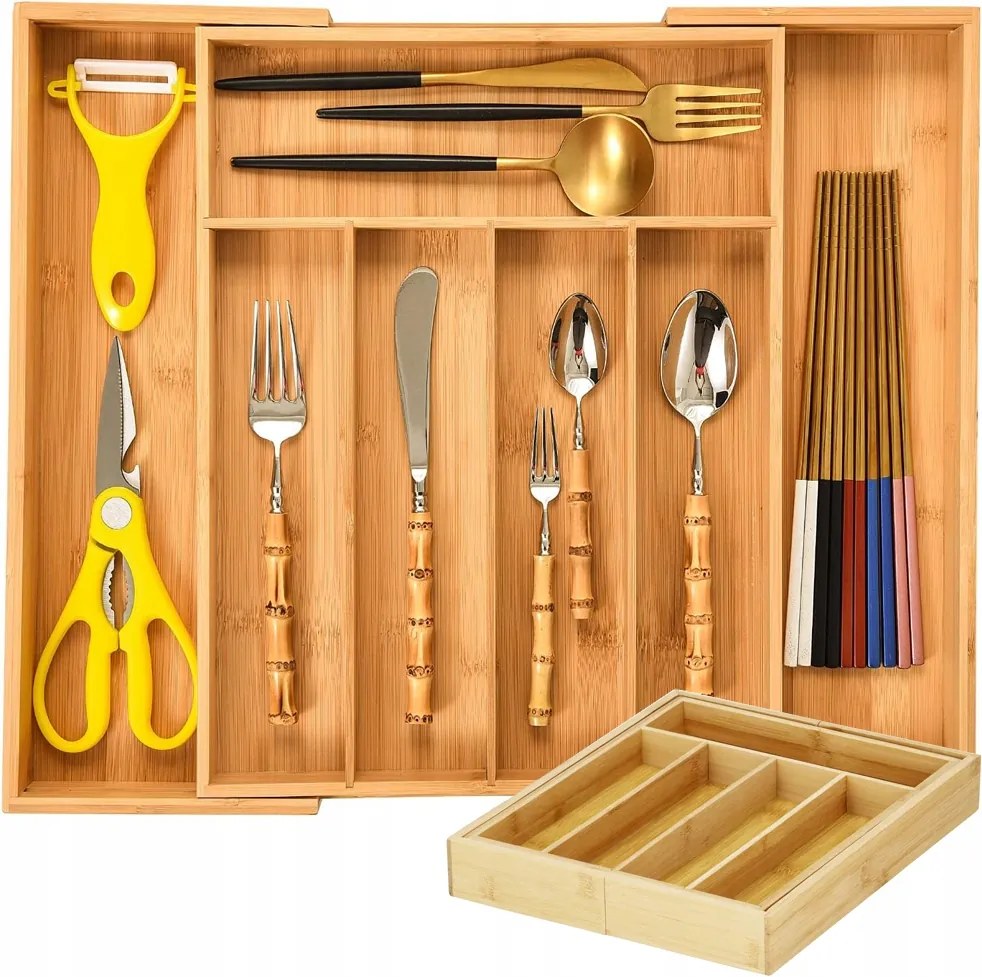 Fiókbetét Konyhai Evőeszköztartó Bambusz 7 Rekeszes 39cm L