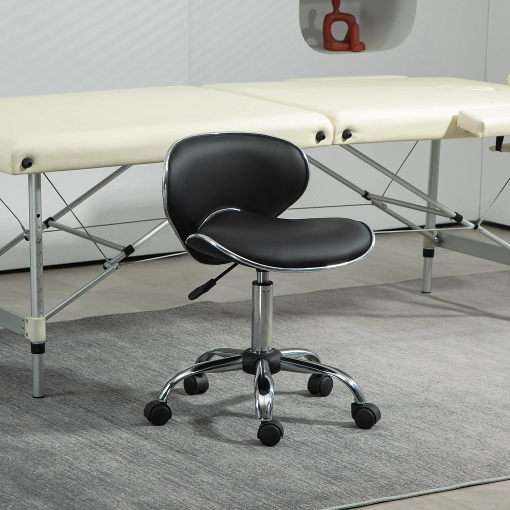 HOMCOM Görgős Munka Szék Állítható Magassággal 44-56 cm és Háttámlával, 360°-ban Forgó Irodai Szék Masszázs Szalonhoz, Irodához, Klinikához, Fekete |