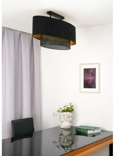 Duolla - Felületre szerelhető csillár DOUBLE OVAL RATTAN 2xE27/15W/230V fekete/rattan