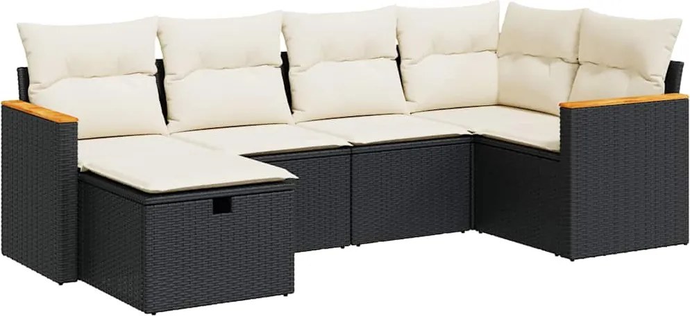 vidaXL 6 részes fekete polyrattan kerti ülőgarnitúra párnákkal