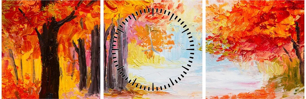 Kép - olajfestmény, színes ősz (órával) (90x30 cm)