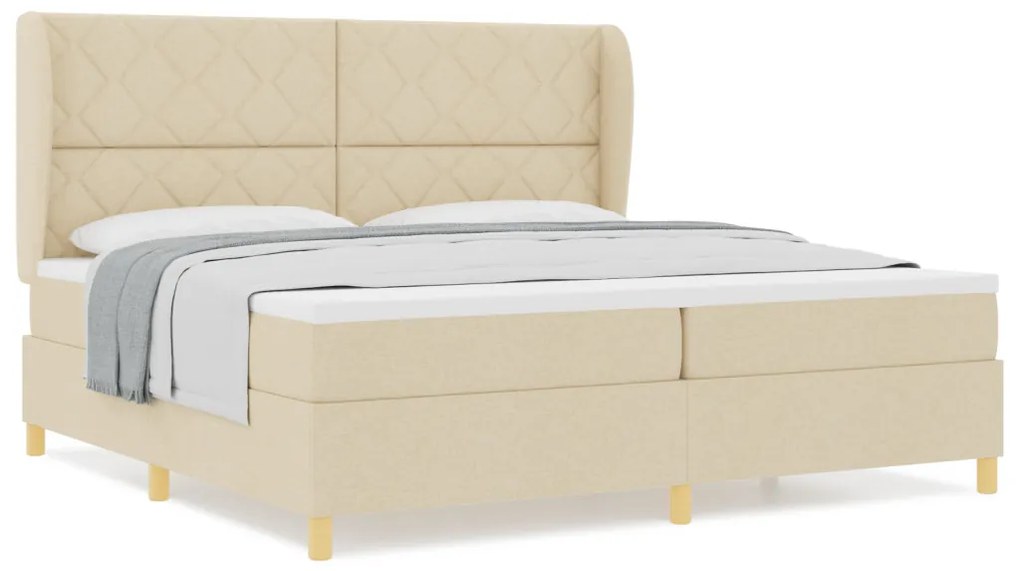 Krém Színű Boxspring Ágy Mattal 200x200 cm Textil