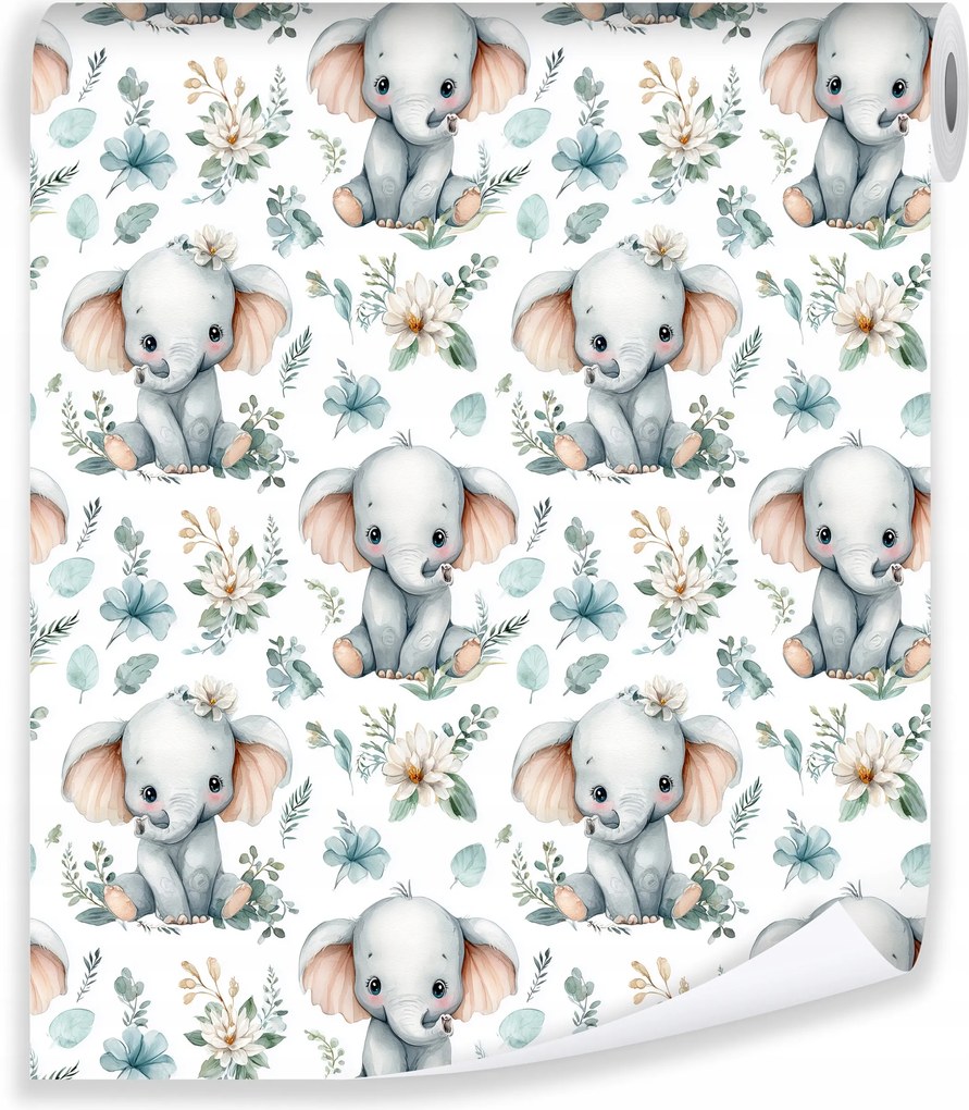 Gyerek Tapéta Kék Elefánt Levelek A Falon A Gyerekszobában