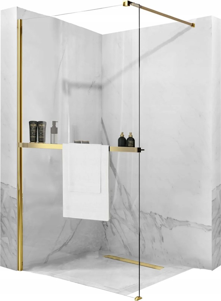 Zuhanyfal 110 Arany Walk In kabin Rea Aero polccal Evo akasztó