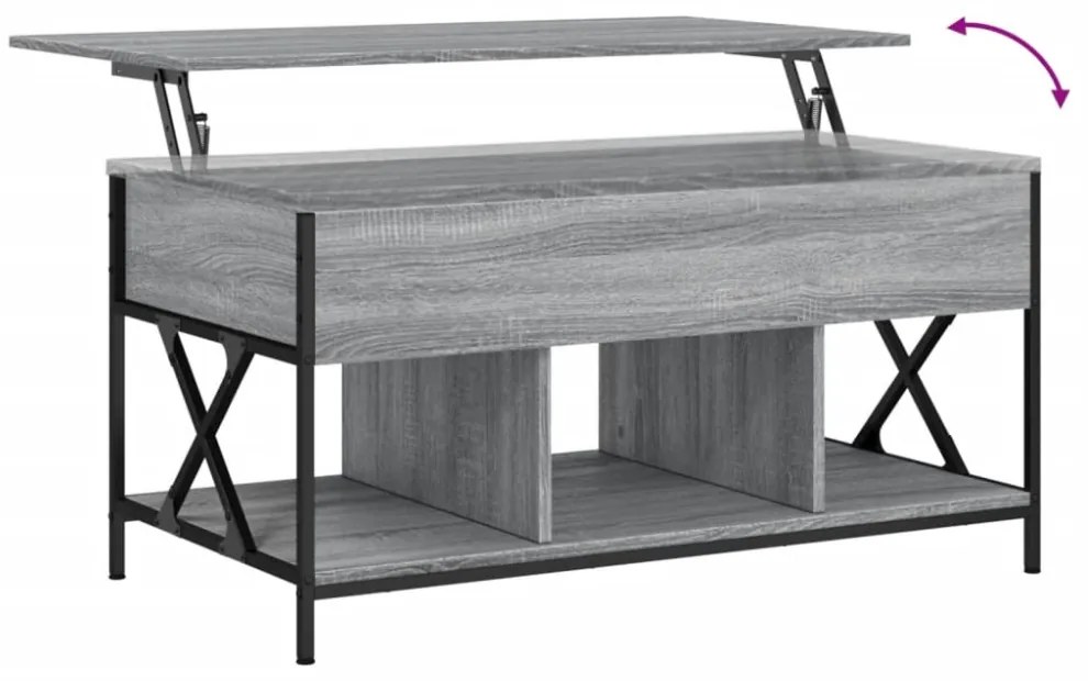 szürke sonoma szerelt fa és fém dohányzóasztal 100 x 55 x 50 cm