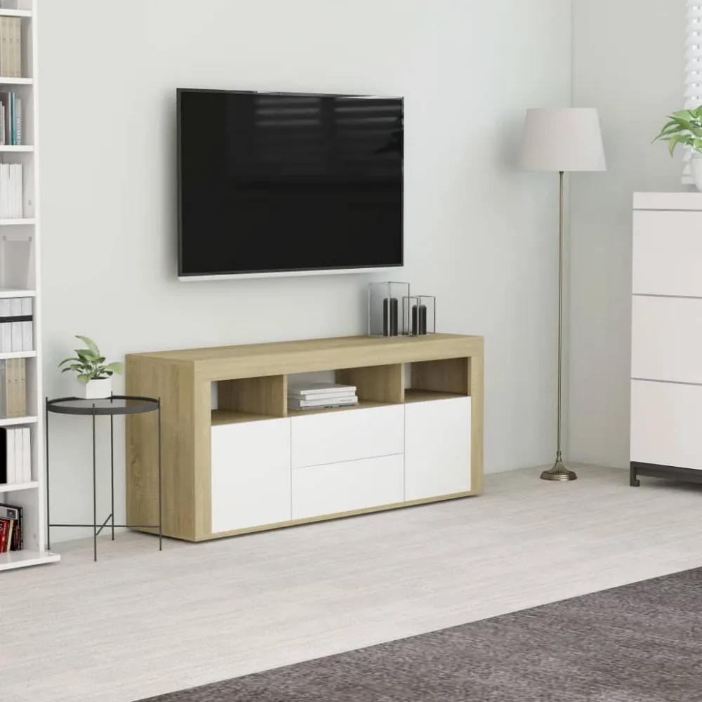 Fehér és sonoma tölgy forgácslap tv-szekrény 120 x 30 x 50 cm