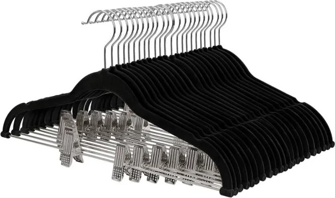 Nadrágtartós vállfák, 12 darabos szett, fekete 42,5 cm széles