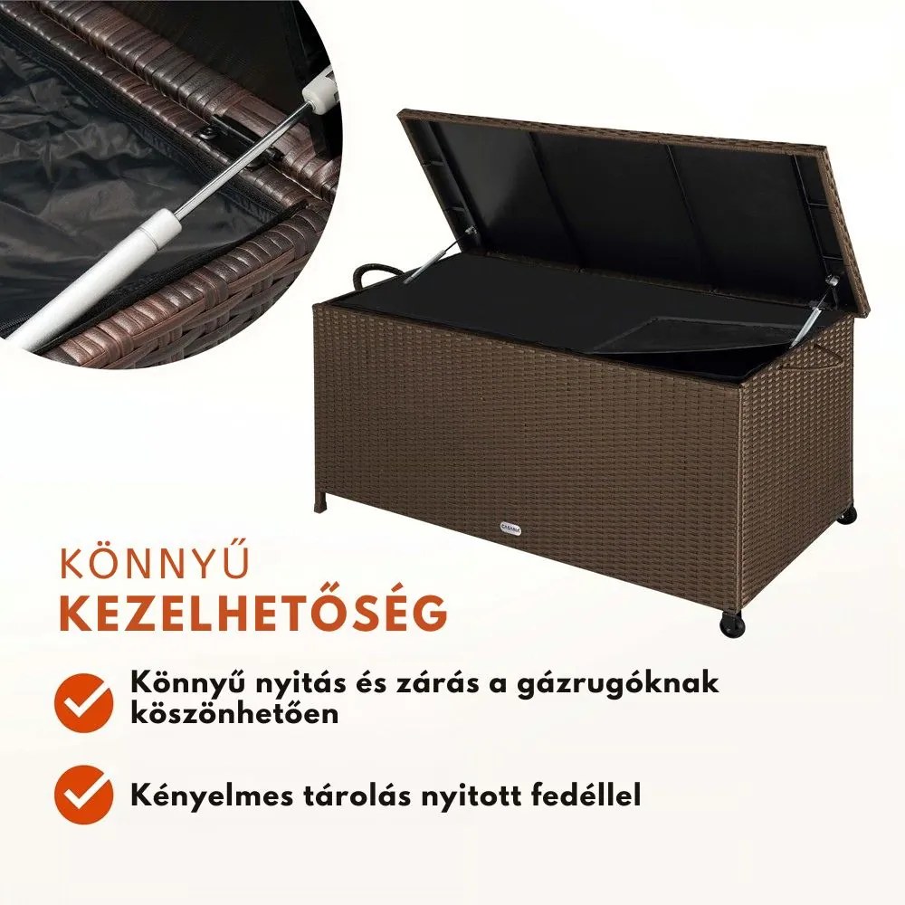 RICCO polyrattan tárolódoboz, 270L, 117x53x60cm, sötétbarna Casaria