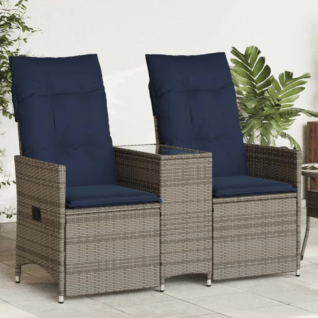 kétszemélyes dönthető kerti kanapé asztallal, szürke polyrattan