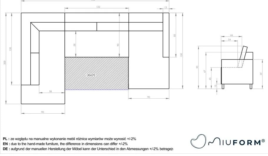 Charming Charlie sötétszürke kinyitható U alakú kanapé, jobb oldali - Miuform