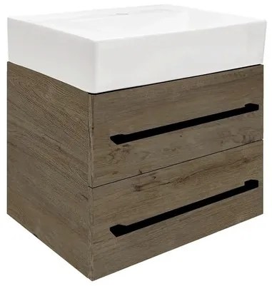 SAT Cube Way Fürdőszobaszekrény mosdóval és fekete fogantyúval 60x53x46 cm Wellington tölgy matt CUBE46C602DWSATCWL