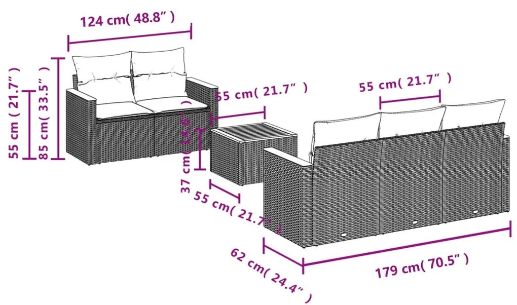 6 részes szürke polyrattan kerti ülőgarnitúra párnákkal