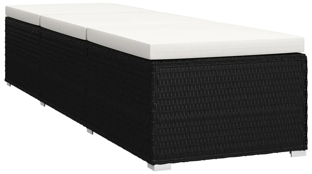 3 részes fekete polyrattan kerti napozóágy szett asztallal