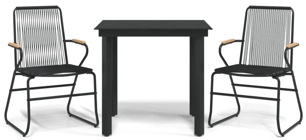 3 részes fekete PVC rattan kerti étkezőgarnitúra