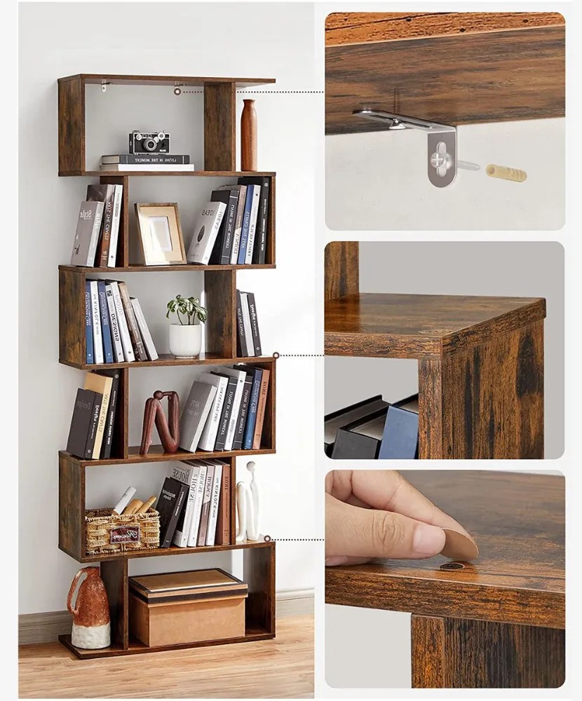 PRESTON könyvespolc, 70x24x190,5cm, barna színben Vasagle