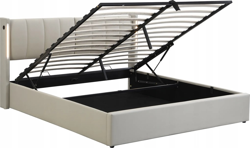 Led kárpitozott ágy franciaágy 180x200 cm hidraulikus Usb Pu szürke