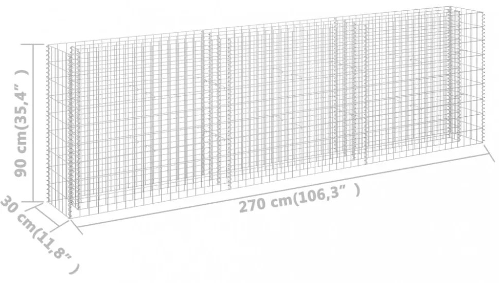 horganyzott acél gabion magaságyás 270 x 30 x 90 cm