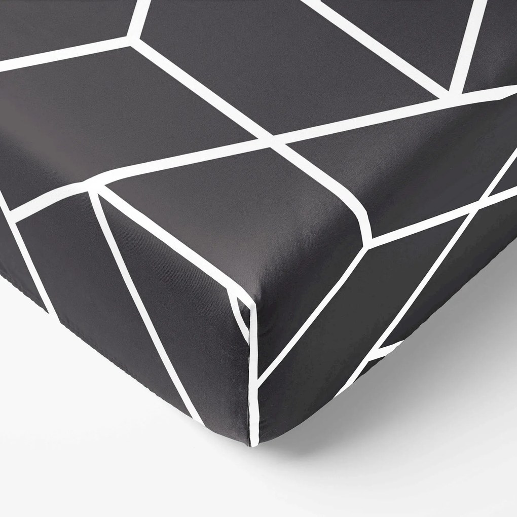 Goldea pamut körgumis lepedő - mozaik minta, sötétszürke alapon 90 x 200 cm