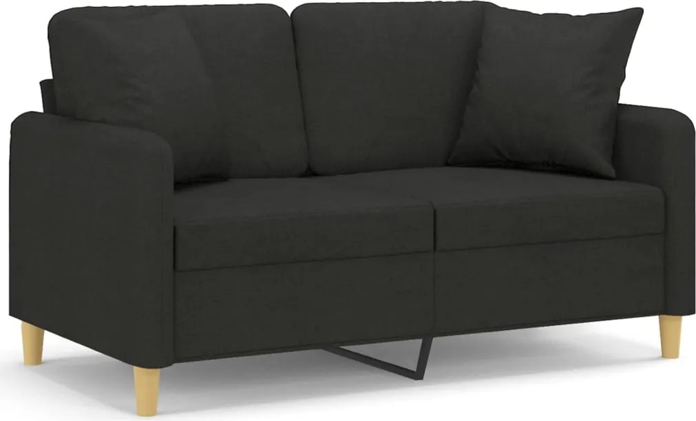 vidaXL 2 személyes fekete szövet kanapé díszpárnákkal 120 cm