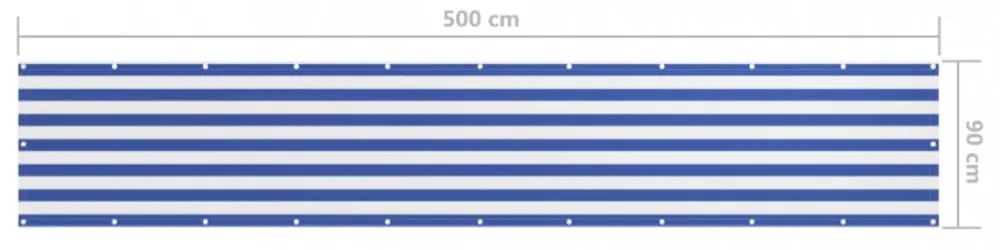 fehér-kék oxford-szövet erkélyparaván 90 x 500 cm