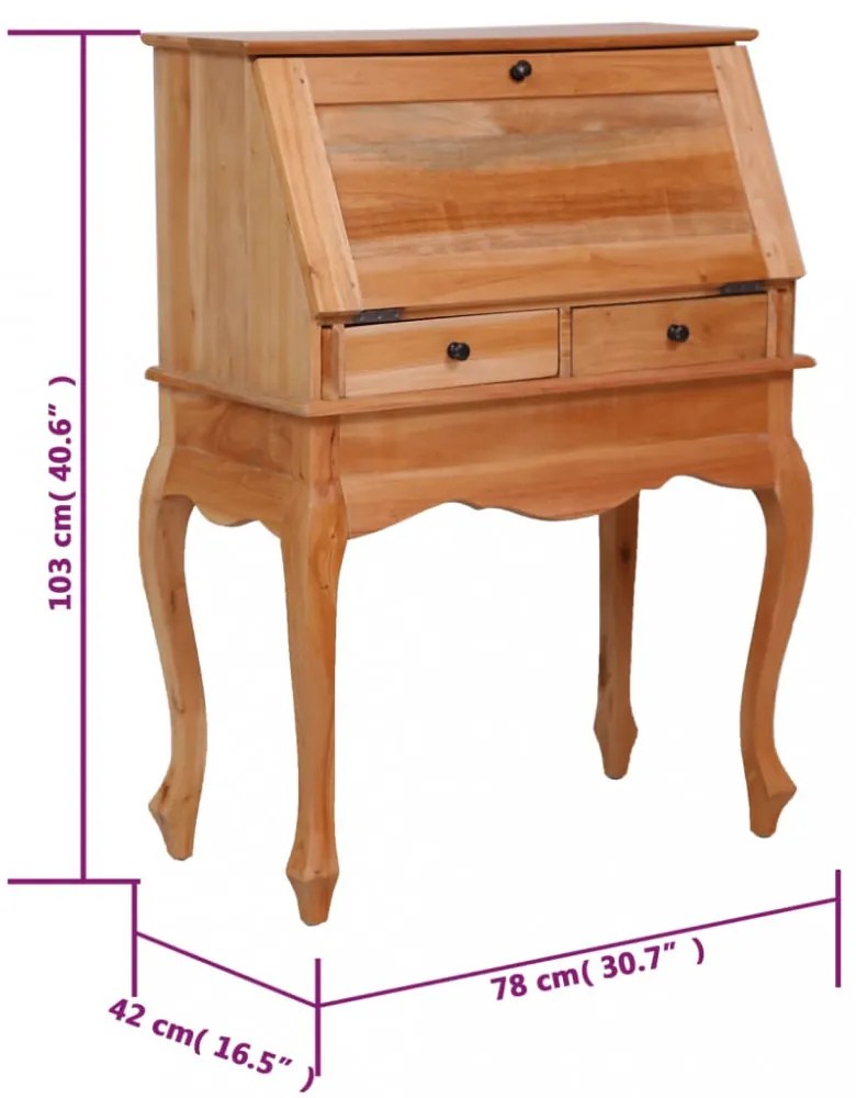 tömör mahagóni titkári íróasztal 78 x 42 x 103 cm