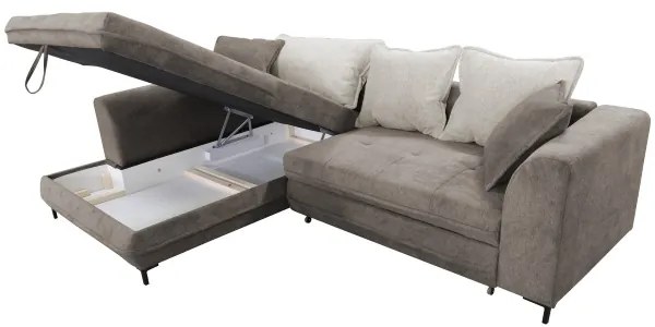 Kihúzható, tárolóval ellátott L-alakú balos sarok ülőgarnitúra LAGOA taupe/szürke