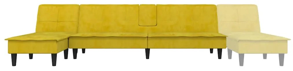 sárga L-alakú bársony kanapéágy 255x140x70 cm