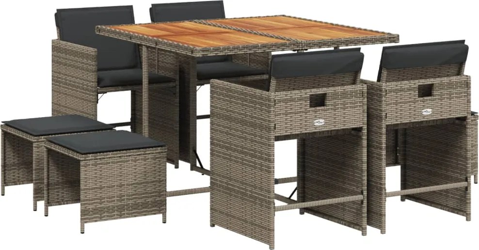 vidaXL 9 részes szürke polyrattan kerti étkezőgarnitúra párnával