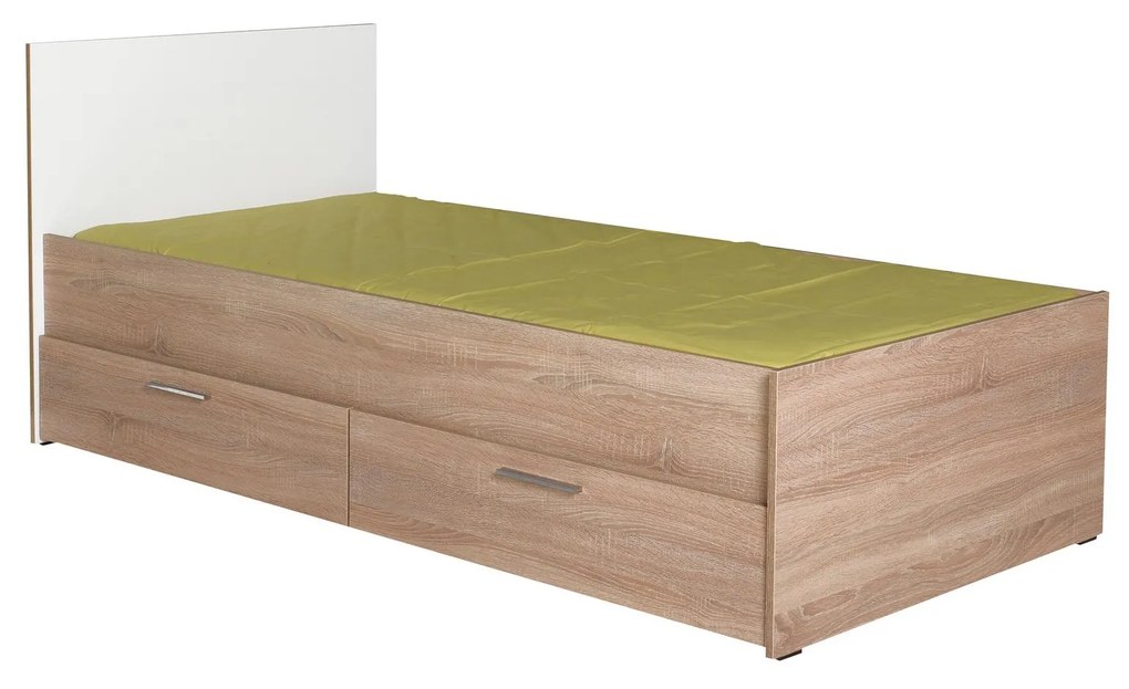 Egyszemélyes ágy 90 cm Vobima 2 (szonoma tölgy + fehér) (ágyráccsal) (tárolóhellyel). 1094834