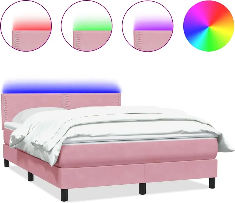 vidaXL rózsaszín bársony rugós és LED-es ágy matraccal 160x210 cm