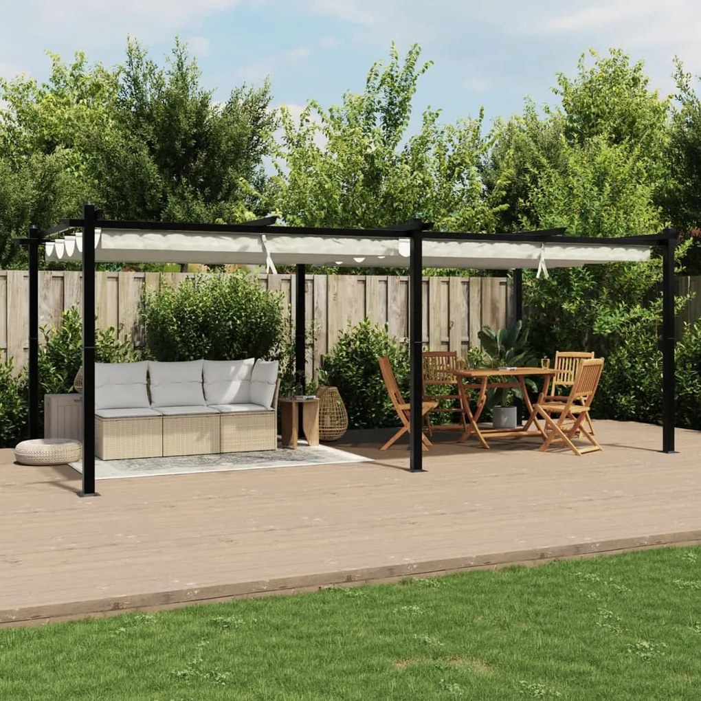 krémszínű alumínium kerti pavilon behúzható tetővel 3 x 6 m