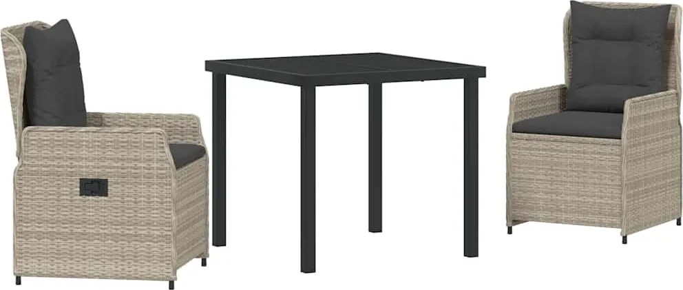 vidaXL Kert étkező szett 3 pcs Világosszürke polirattan