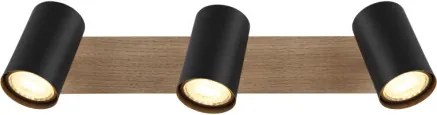 Globo 57905-3 Mennyezeti lámpa, fekete matt fém spotlámpa, sötét fa mintázatú MDF, HxSzxM: 410x60x152mm, 3x GU10 35W 230V izzók nélkül