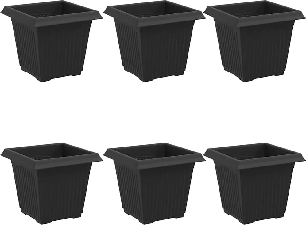 vidaXL Négyzet Virágcserép 6 pcs Fekete 16 x 16 x 14 cm Műanyag