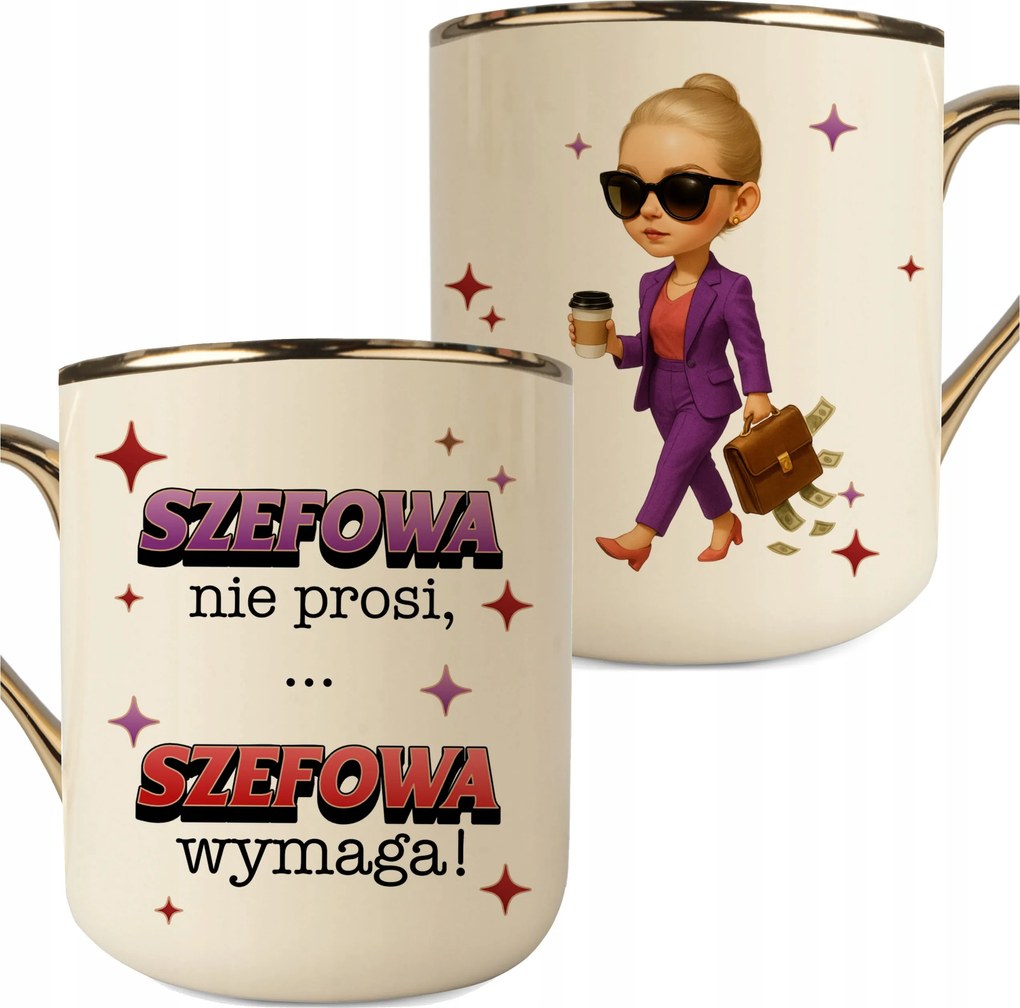 Bögre Krém-arany Nyomott Mintával A Főnök Nem Kéri A Főnök Követel Vicces