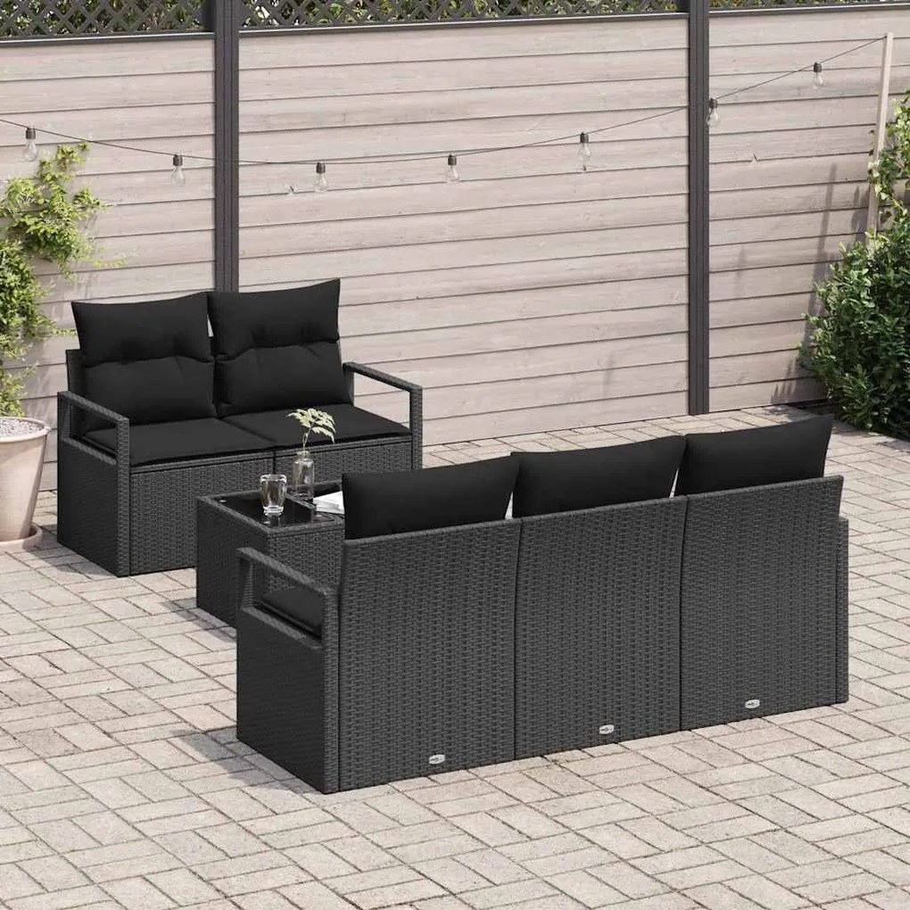 Kerti Kanapé Szett 6 pcs Fekete 55 x 55 x 37 cm polirattan