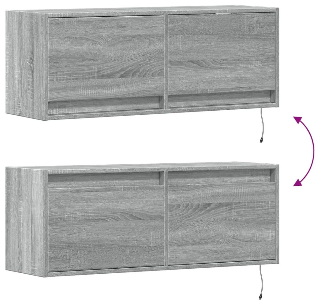 vidaXL szürke sonoma színű fali TV-szekrény LED-ekkel 100 x 31 x 35 cm