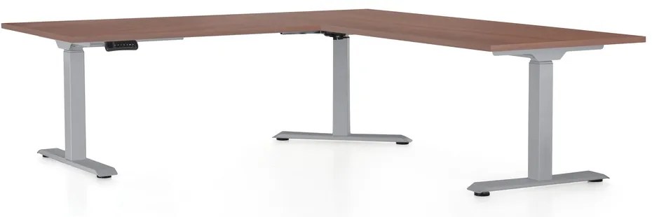 OfficeTech Angle állítható magasságú asztal, 180 + 120 cm, szürke alap, dió