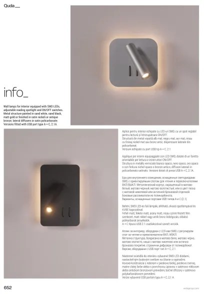 Redo 01-1491 - LED fali lámpatest QUDA LED/6W/230V + LED/3W CRI 90 USB fehér