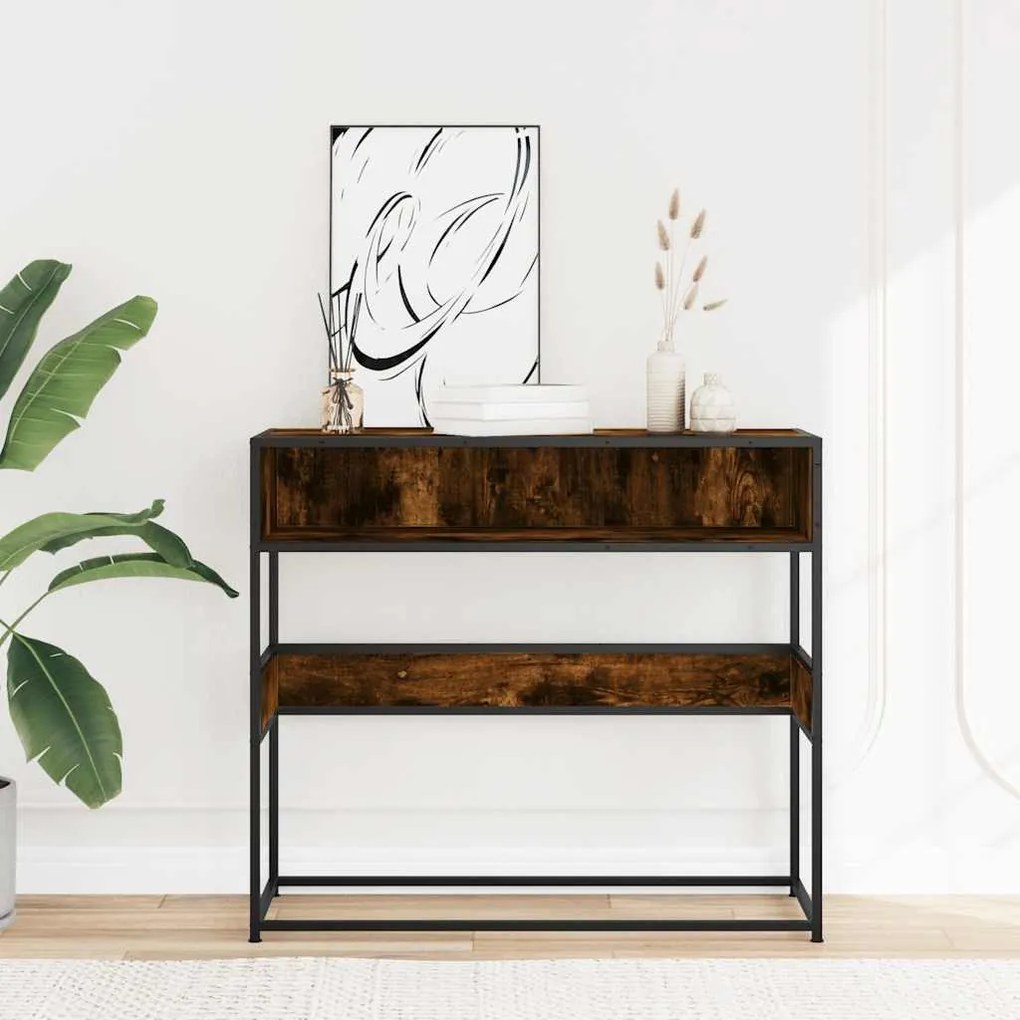 füstös tölgy színű szerelt fa tálalóasztal 90x35x80 cm