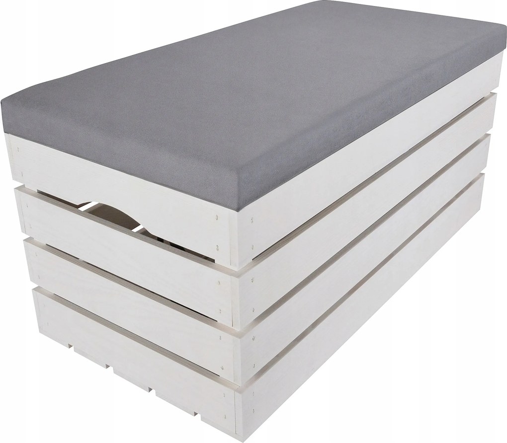 Nagy Puff Tároló Fehér Ülő Fenyő Láda