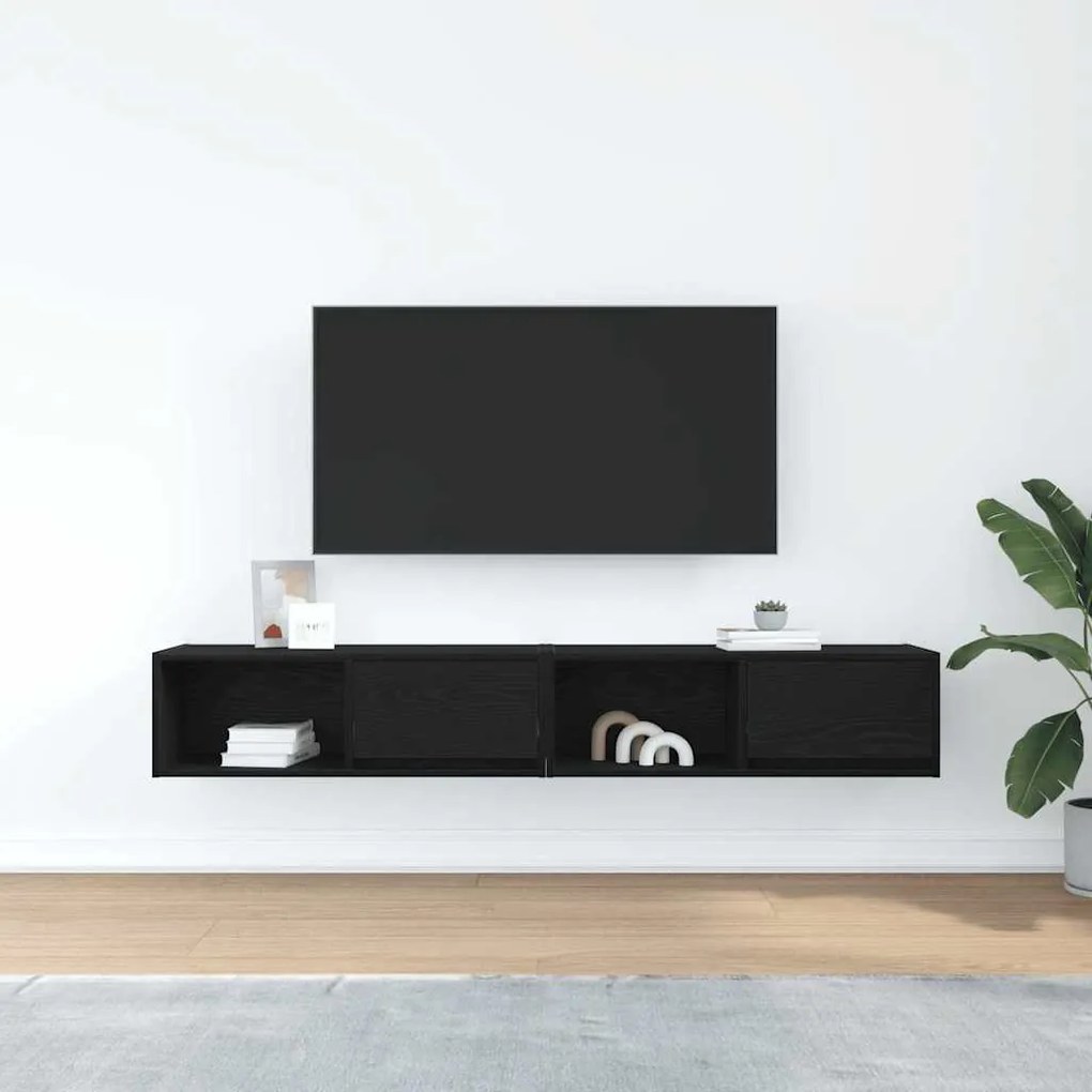 2 db fekete tölgy színű szerelt fa TV-szekrény 80x31x25,5 cm