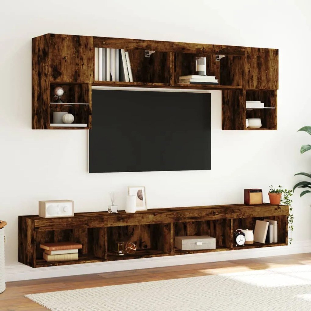 füstös tölgy színű TV-szekrény LED-világítással 100x30x30 cm