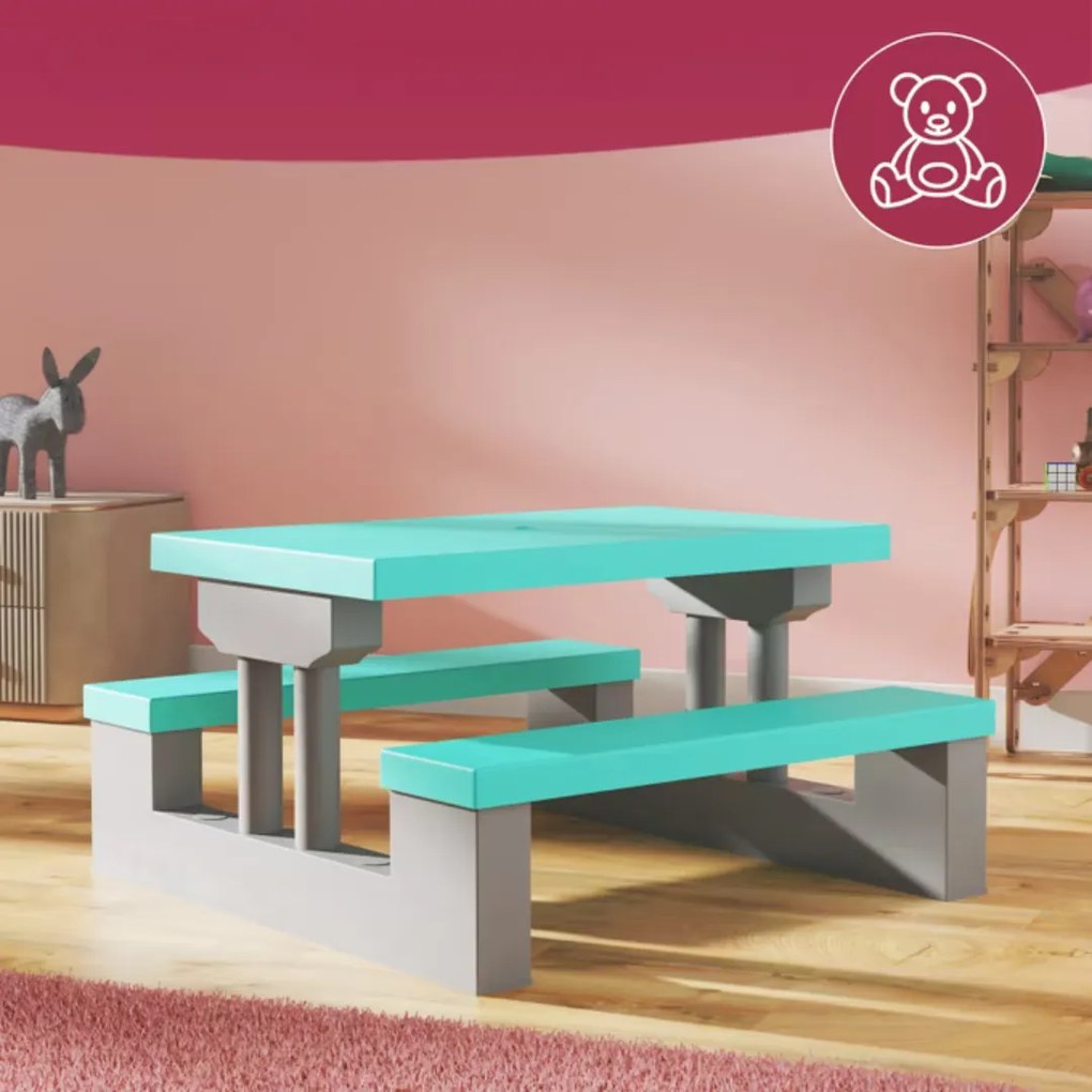 JASMIN gyerek ülőgarnitúra napernyővel, 67x78,5x42,5cm, szürke/mentazöld Spielwerk