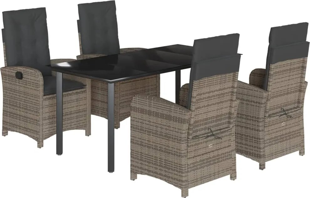 vidaXL 5 részes szürke polyrattan kerti étkezőgarnitúra párnával