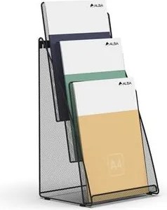 Prospektustartó, fémhálós, asztali, álló, A4, 3 rekesz, ALBA, fekete (BAP34)