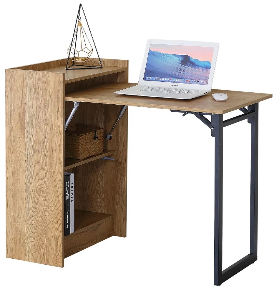 Összecsukható polcos íróasztal / számítógépasztal 102×58 cm, masszív kialakítással, aranytölgy – Intenso Home