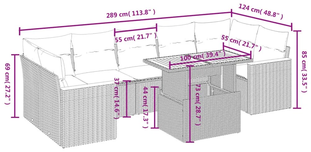 8 részes bézs polyrattan kerti ülőgarnitúra párnával