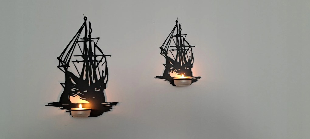 Hajó fali gyertyatartó 2 db fekete teamécses